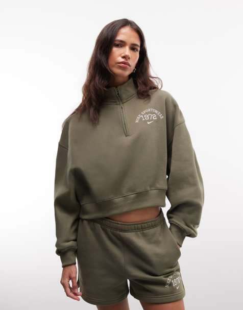 Nike - Studio - Sweat-shirt oversize en polaire avec col zippé - Kaki - view 1