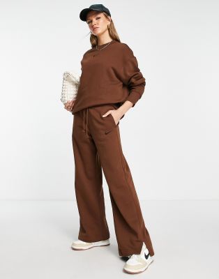 Nike Sportswear Phoenix High Waist Wide Leg Sweatpants In Brown