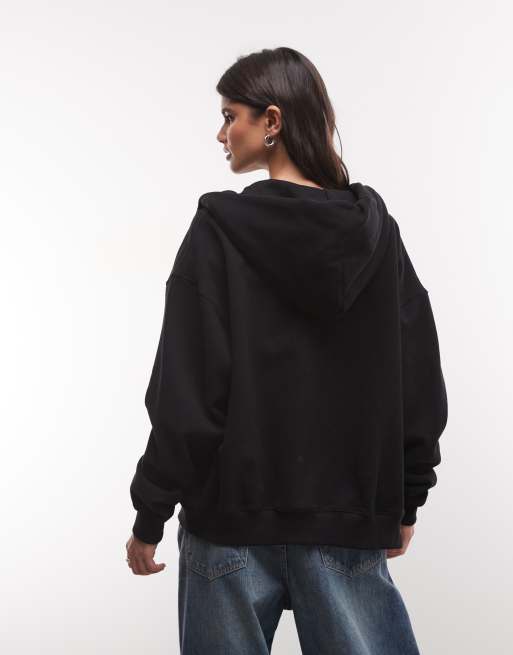 Nike - sudadera con capucha oversize de tejido fleece de grosor medio con cremallera completa en negro, 3 de 4