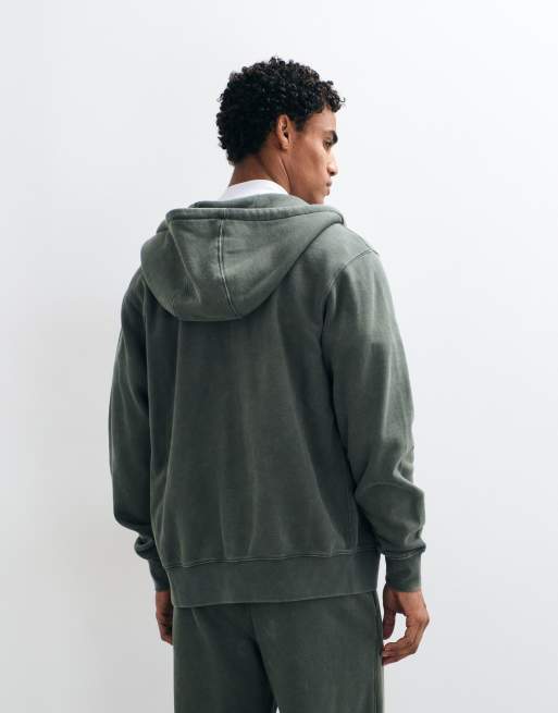 Nike sudadera con capucha y cremallera completa en verde oscuro lavado, 5 de 5