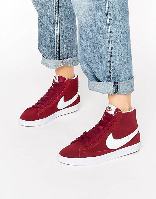 Nike Suede Blazer Trainers In Burgundy And White | ASOS