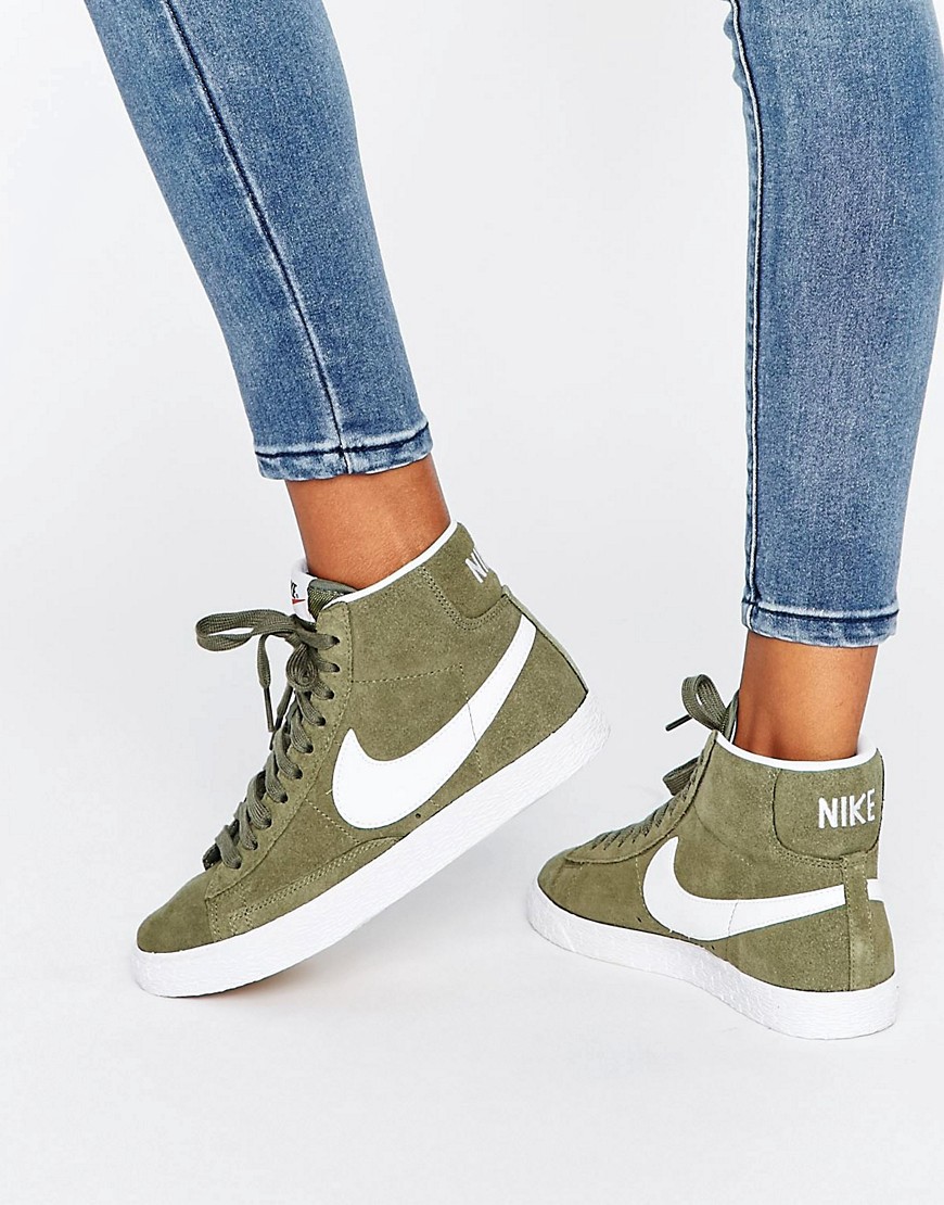 Nike Suede Blazer Trainers In Khaki And White-Brown