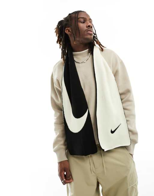 Nike – Svart/naturvit, vändbar halsduk med swoosh-logga