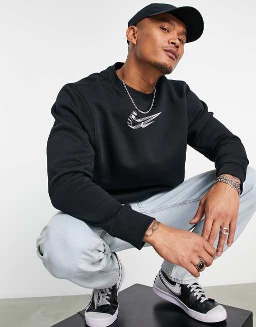 Nike – Svart sweatshirt av fleece med swoosh-logga i 3D-effekt