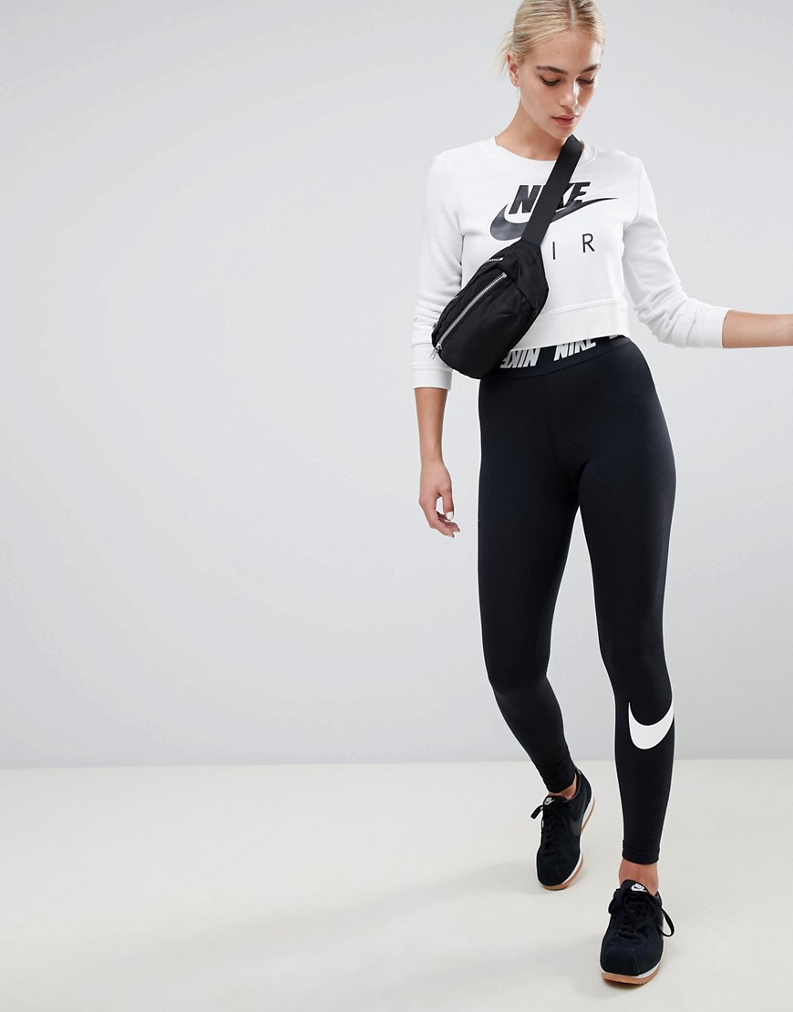 Nike – Svarta, höga leggings med kontrasterande midjeband
