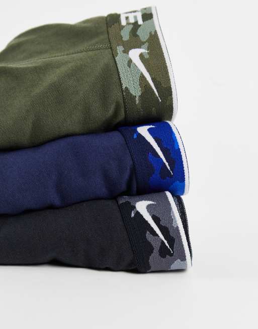 Nike – Svarta, khakifärgade och marinblå elastiska trunks i bomull, 3-pack, 2 av 4
