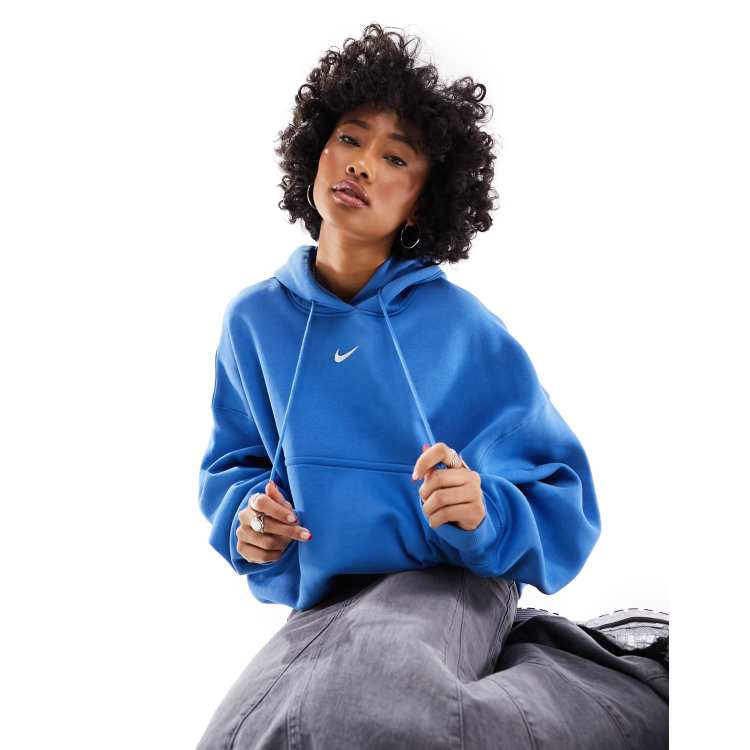 Nike Sweat a capuche court ultra oversize en polaire avec petit logo virgule Bleu ciel