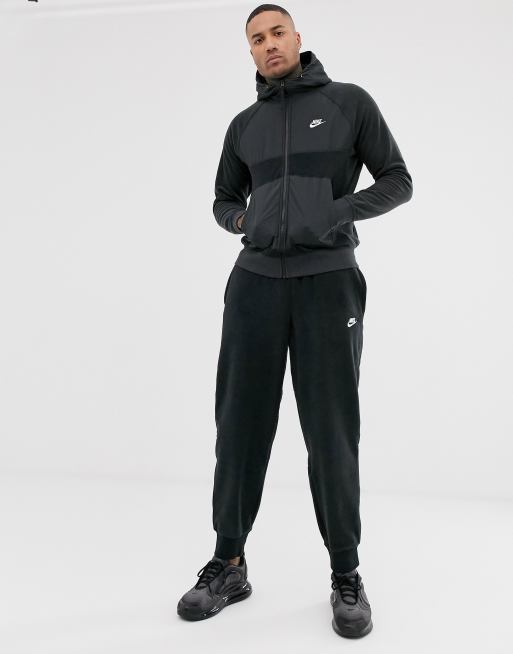 Nike Sweat capuche d hiver en polaire fermeture clair avec empi cements en nylon Noir