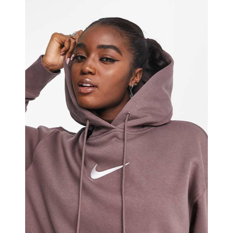 Nike Sweat capuche mi long avec logo virgule Prune ASOS