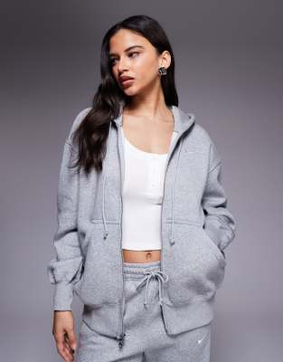 Nike mini swoosh oversized full zip hoodie in grey and sail - ASOS Price Checker