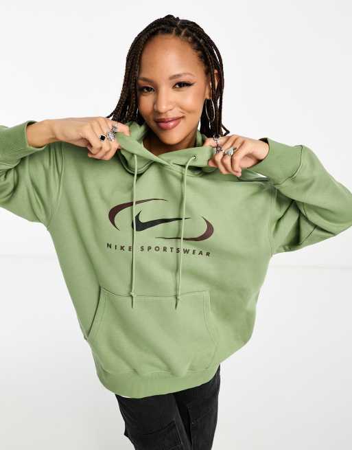 Nike - Sweat à capuche oversize en polaire à logo virgule - Vert huilé