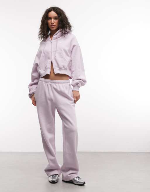 Nike sweat à capuche zippé oversize court en molleton mi-épais lilas, 2 de 4
