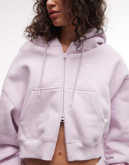 Nike sweat à capuche zippé oversize court en molleton mi-épais lilas, 3 de 4