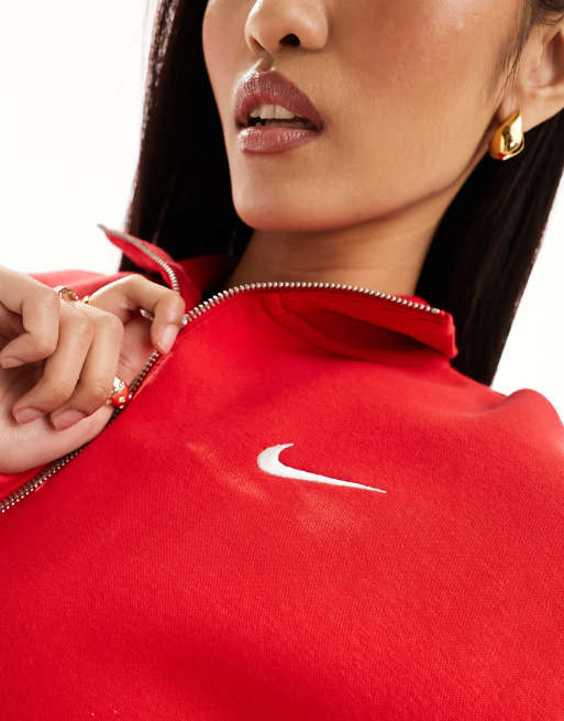 Nike - Sweat court en polaire à mini logo virgule et col zippé - Rouge, 4 de 4