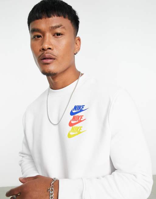 Nike Sweat ras de cou logo multicolore Blanc ASOS