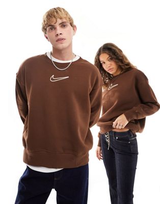 Nike Midi Swoosh unisex sweatshirt in caceo brown - ASOS Price Checker