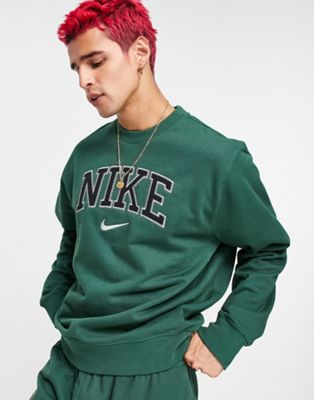 Nike – Sweatshirt aus schwerem Material in edlem Grün mit Retro-Logo