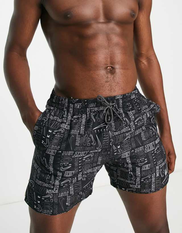 Nike Swimming 5 inch all over logo print swim shorts in black