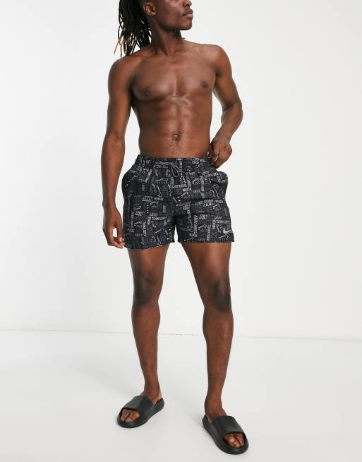 Nike Swimming 5 inch all over logo print swim shorts in black