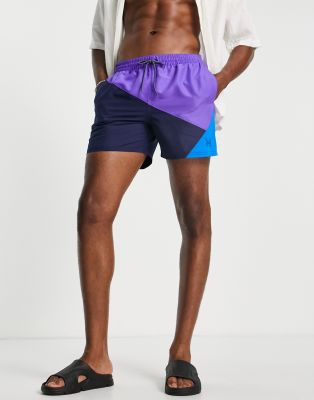 5 inch diagonal color block shorts in purple