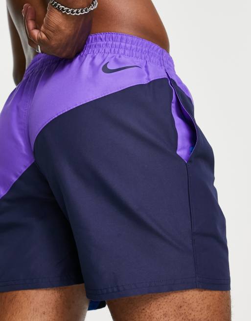 Nike Swimming 5 inch diagonal color block shorts in purple ASOS