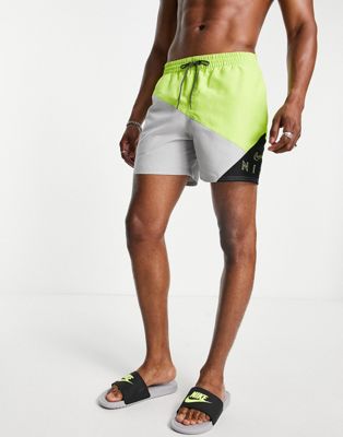Nike Swimming 5 inch diagonal colour block shorts in green