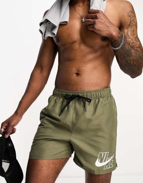 Nike Swimming - 5 inch lange volley-zwemshort met groot logo in khaki - view 1