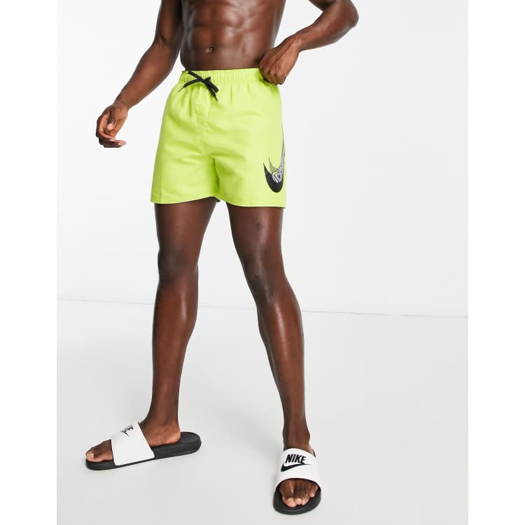 Nike Swimming 5 inch large double Swoosh shorts in lime green | ASOS