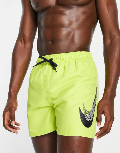 Nike Swimming 5 inch large double Swoosh shorts in lime green