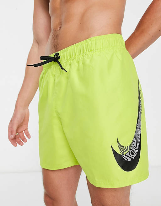 Nike Swimming 5 inch large double Swoosh shorts in lime green | ASOS