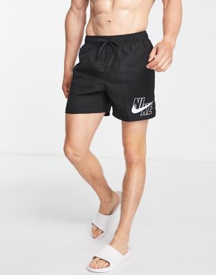 Nike Swimming Essential 5 inch large logo shorts in lime black