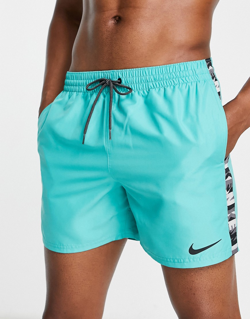 Nike Swimming 5 Inch Volley Logo Taping Shorts In Blue