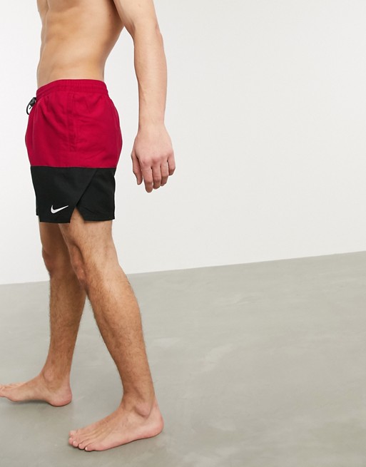 Nike Swimming 5inch volley colour block shorts in burgundy