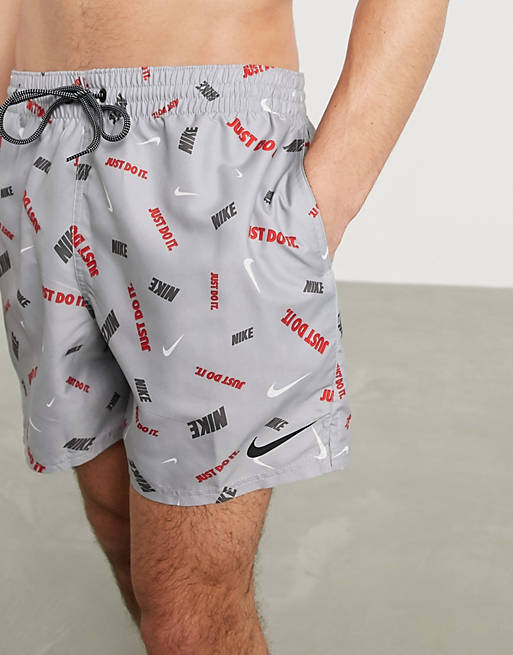 مؤلف انخفاض طب الأسنان  Nike Swimming 5inch volley shorts with all over swoosh print in gray | ASOS