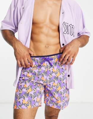 Nike Swimming 7 inch 90s printed shorts in purple-Multi