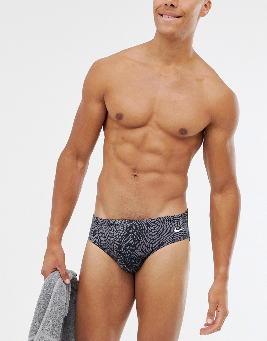 Nike Swimming - Alloy - Slip bikini neri con stampa geometrica-Nero