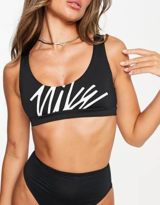 Nike Swimming - Bikinioberteil in Schwarz mit U-Ausschnitt