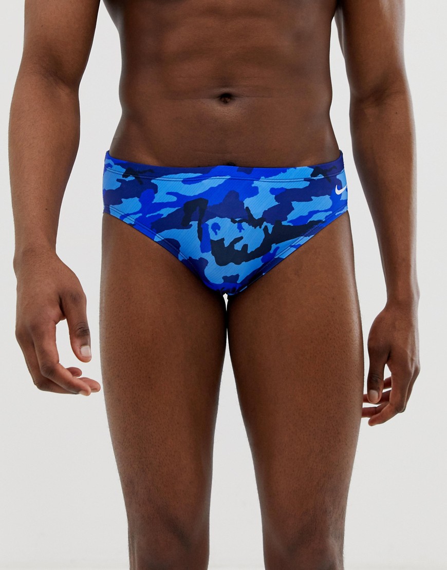 Nike Swimming – Blå kamouflagemönstrade badbyxor NESS9100-489