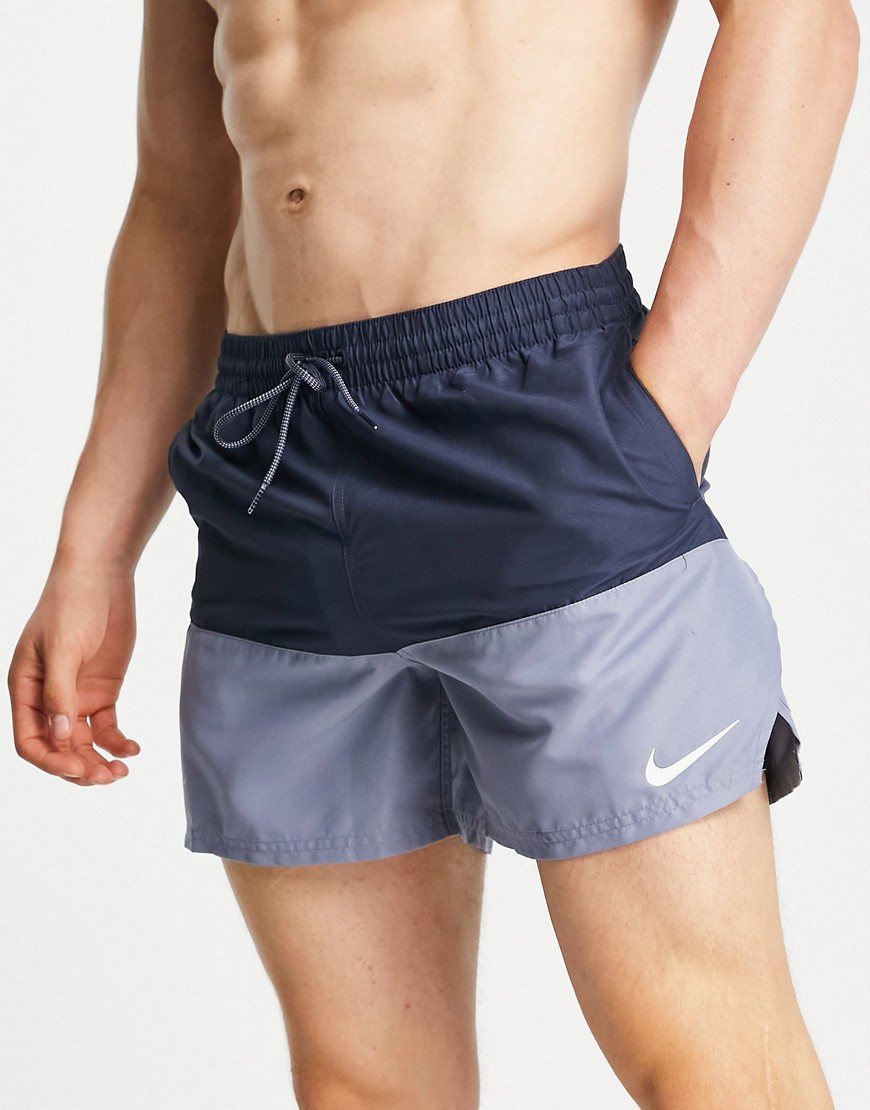 Nike Swimming colour block logo swim shorts in blue