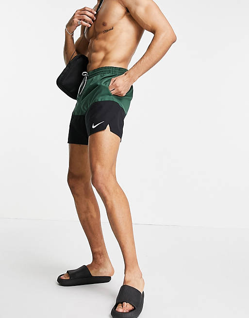 Nike Swimming colour block logo swim shorts in green