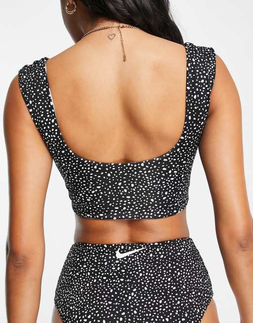 Nike Swimming cropped bikini top with print in black