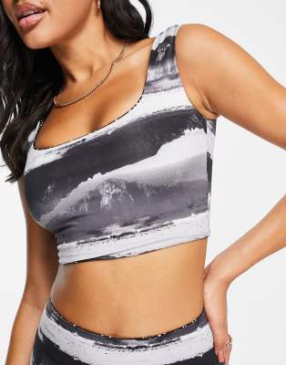 Nike Swimming cropped bikini top with print in black