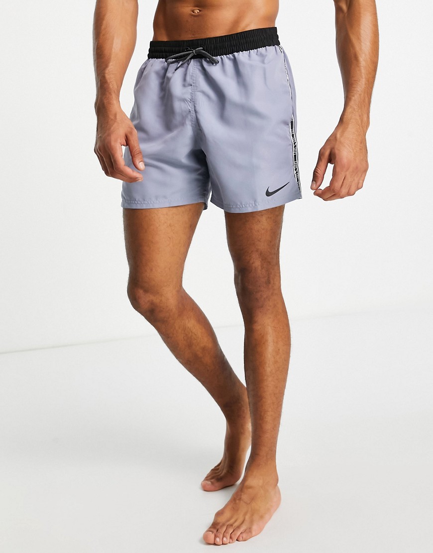 Nike Swimming Digi Swoosh logo tape 5-inch volley shorts in gray-Grey