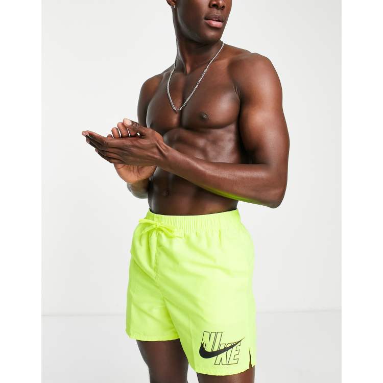 Nike Swimming Essential 5 inch large logo shorts in lime green ASOS