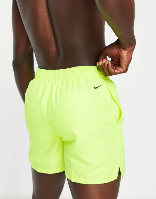 Nike Swimming Essential 5 inch large logo shorts in lime green