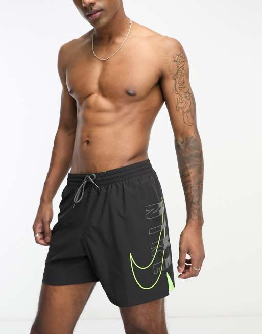 Nike Swimming Explore 5 inch large side logo swim shorts in black | ASOS