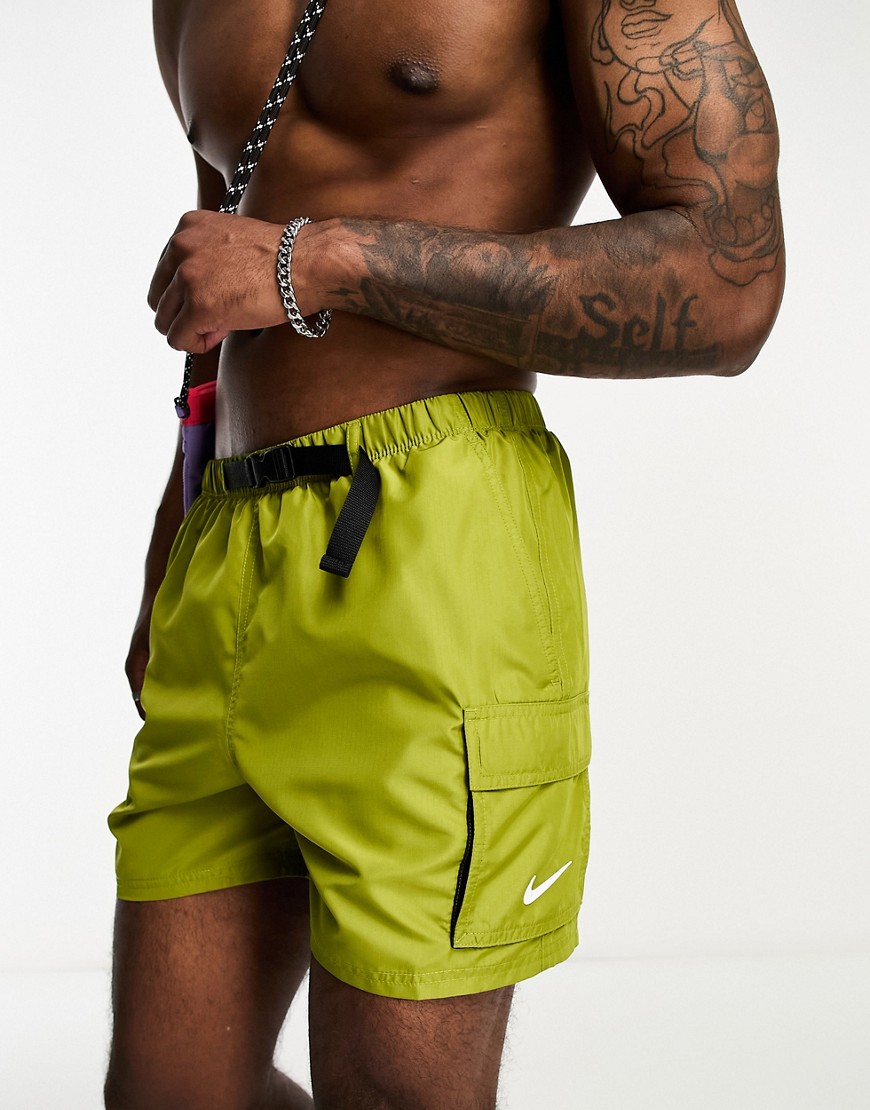Explore Volley Cargo 5 inch swim shorts in olive green