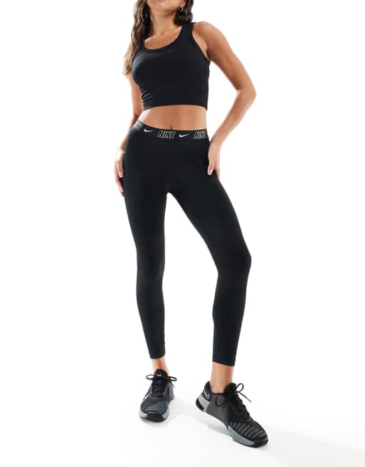 Nike Swimming – Fusion – Czarne legginsy do pływania z podwyższonym stanem i taśmą z logo
