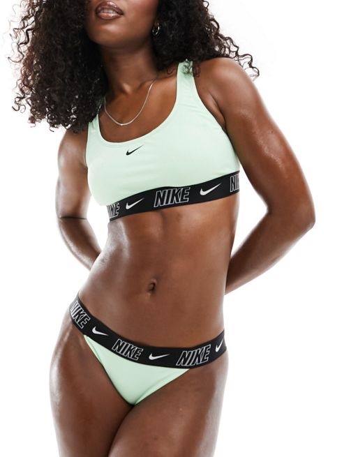 Nike Swimming Fusion Logo Tape racerback bikini top in vapor green