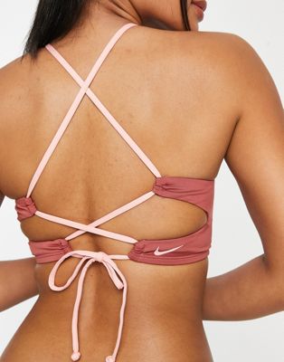 Nike Swimming high neck bikini top in pink - ASOS Price Checker